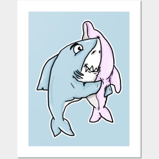 shark hugging a dolphin plush Posters and Art